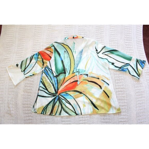 Ali Miles Artsy Floral Top Button Front Flared Cuffs Size 0X Multicolor Shirt - Picture 5 of 11